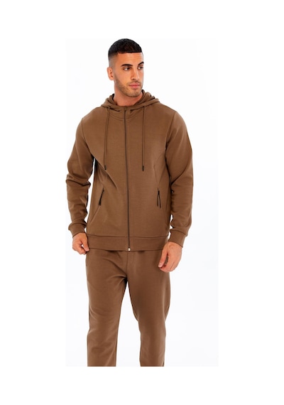 AR-MA Arma Erkek Slim Fit Interlok Kapüşonlu Sweatshirt Yandan Gizli Fermuarlı Cepli K30324989702 Kahverengi - Krem
