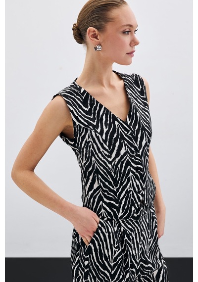 Sateen Zebra Desen Kısa Yelek - Siyah-135501 Siyah