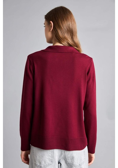 Defacto Regular Fıt Polo Yaka Kazak F0405ax26wnbr330 Bordo-br330