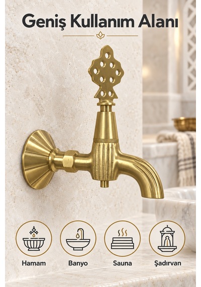 Altın Pirinç 180 Çevirmeli Hamam Kurnası Musluğu Dekoratif Hamam Banyo Sauna Osmanlı Çeşmesi