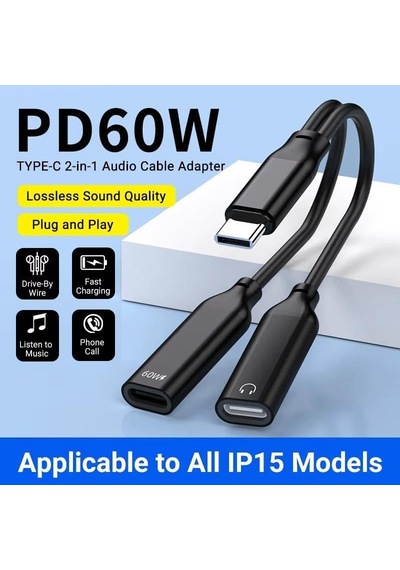 Ga50 2in1 Type-c 60w Pd Hızlı Şarj Ve Ses Aktarımı Kulaklık Aux Dönüştürücü İphone İle Uyumlu Alüminyum Kasa
