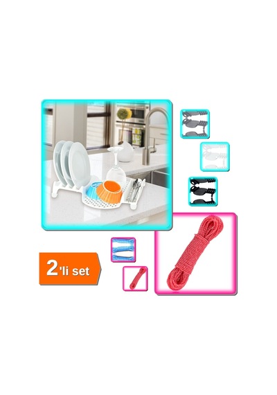 Multi Bulaşıklık Tabaklık Kurutmalık + 20 Metre Çok Amaçlı Çamaşır İpi - 2li Set N8y8u8 Plastik Çok Diğer