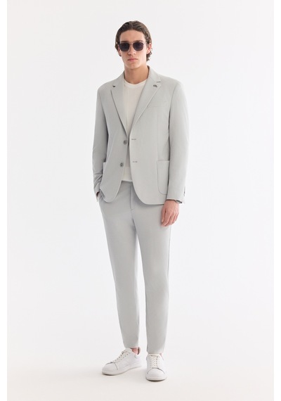 Avva Erkek Gri Mono Yaka Torba Cepli Çift Yırtmaç Astarsız Bi-stretch Comfort Fit Ceket A61y4012