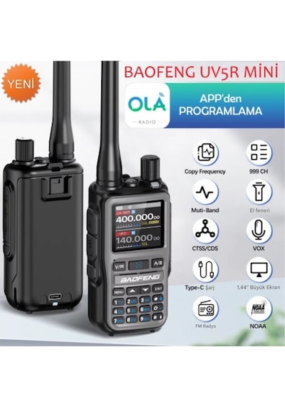 Baofeng Uv-5r Mini Dual Band Telsiz Vhf/uhf 5w Güç, Bluetooth, Type-c Şarj - Yeşil