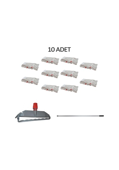 Sska Cod-ex Geniş Islak Paspas Mop Takımı Seti Geniş Islak Mop Başlığı 10'lu + Metal Sap + Mop Tutucu