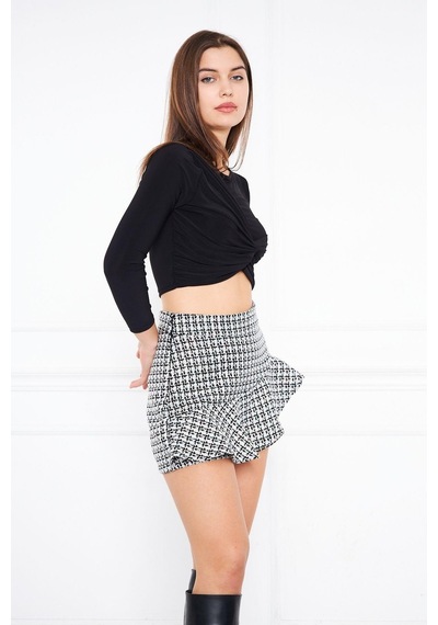 Darlin Moda Siyah Desenli Fırfırlı Şort Etek Dm2003 Siyah