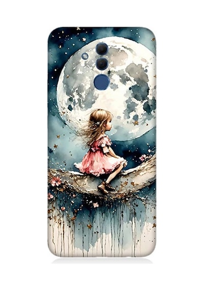 Huawei Mate 20 Lite Uyumlu Ay Üzerinde Hayalci Kız Desenli Silikon Kılıf Çok Renkli