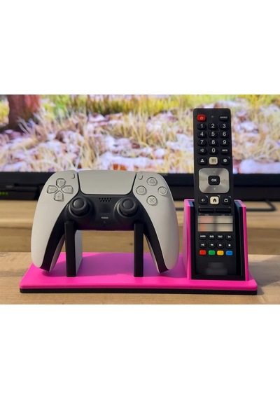 3d Baskı Oyun Kolu Ve Tv Kumanda Standı Çift Bölmeli Masaüstü Kumanda Tutucu Organizer - Pembe Çok Renkli