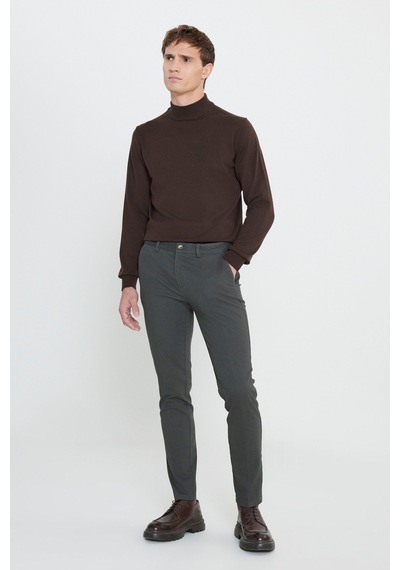AC&Co / Altınyıldız Classics Erkek Yesıl Slim Fit Dar Kesim Pamuklu Esnek Armürlü Yan Cep Pantolon - Yesıl Yeşil