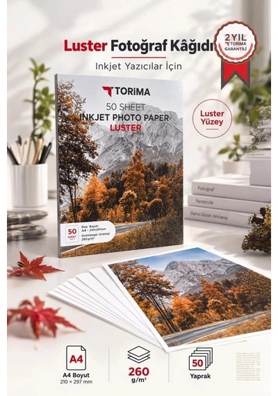 Özel Üretim Fotoğraf Kağıdı A4 Luster 260 Gr 21x30 50 Sayfa Yarı Mat Hatıra Proje Tasarım