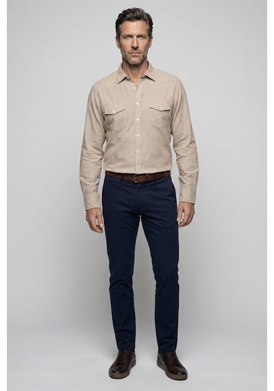 Bisse Regular Fit Spor Yaka Pamuk Keten Sarı Erkek Gömlek Gmktn3sp224007 D17