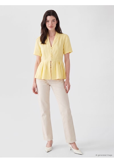 Lcw Comfort Sarı V Yaka %100 Pamuklu Peplum Bluz