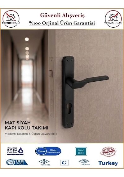 Trendhomm Sedir Aynalı - Mat Siyah - Yale Dış Çelik Kapı Kolu