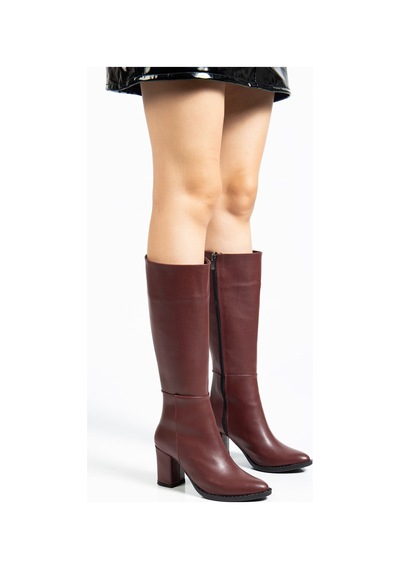 Ysn-4422 Bordo Cilt Topuklu Kadın Çizme