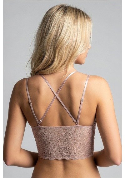 New Bra Dantel Çiçek Motifli Crop Bralet Cappuccino 8427 Sütlü Kahve