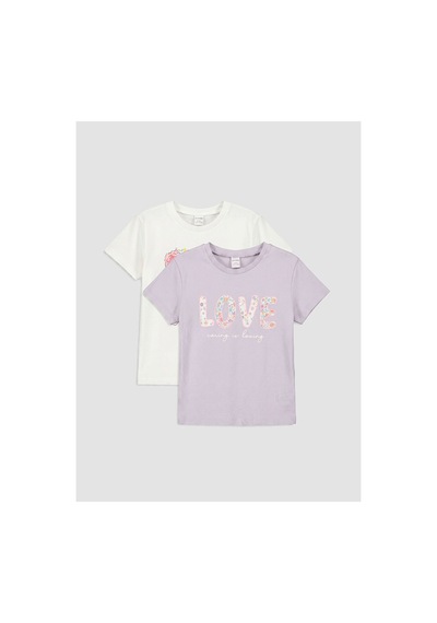 Lc Waikiki Alıta Cıty Farkıyla Lcw Kids Lila Oval Yaka Baskılı Kız Çocuk Tişört 2'li Lila - 931022054 Lila
