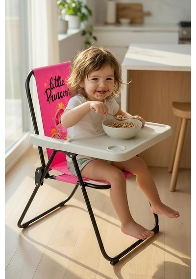 Exent Kids 2 6 Yaş, Little Princes Katlanır Portatif Mama Sandalyesi, Tak-çıkar Masa İle-pembe