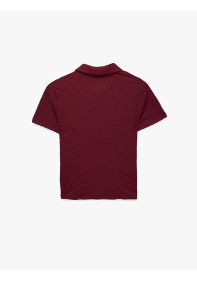 Koton Regular Fit Kısa Kollu Düğmeli Bürümcük Kumaş Polo Yaka Bluz Bordo 7wal60015ık