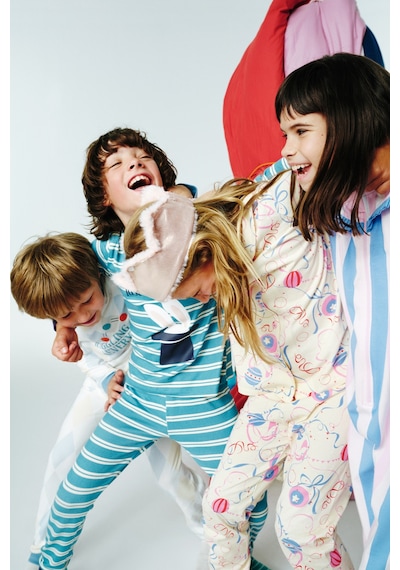 Penti Krem Kız Çocuk Circus Desenli Düğmeli Uzun Kollu Pamuklu Pijama Takımı