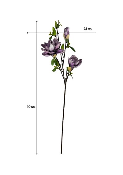 Yapay Çiçek Eva Koyu Mor Manolya 3 Çiçekli Uzun Dal 90cm Gerçeksi Doku Mor