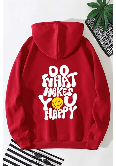 Blackjack Giyim Kadın Do What Baskılı Kapüşonlu Sweatshirt Kırmızı