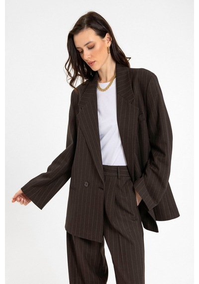 Antioch Kadın Çizgili Oversize Blazer Ceket Kahve
