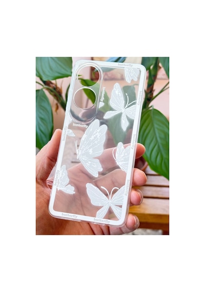 Fibaks Oppo A60 Uyumlu Kılıf Tasarımlı Desenli Kamera Korumalı Şeffaf Kelebek Esnek Yumuşak Silikon Kapak