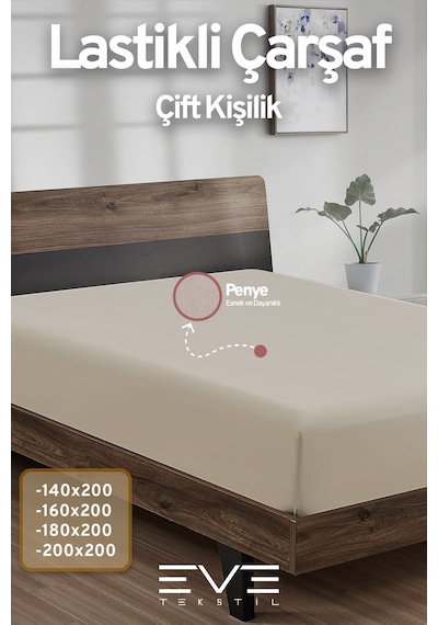 Eve Tekstil Fitted Yüksek Kaliteli Penye Kumaş Çift Kişilik Lastikli Çarşaf Açık Kahverengi