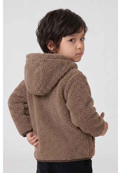 Wofim Kids Çocuk Kapüşonlu Peluş Mont Kahverengi
