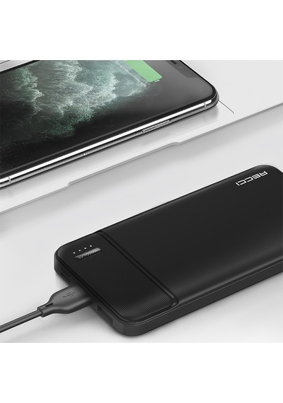 Recci Rpb-n16c Ultra İnce Hızlı Şarj Özellikli Led Işık Göstergeli Wireless Powerbank 10000mah Siyah Siyah