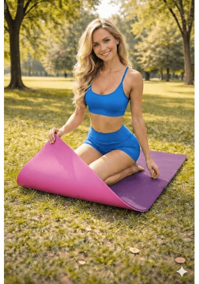 CKSpor Profesyonel Tpe Yoga Matı 6 Mm Kaymaz Taban Çift Katmanlı Spor Matı Pembe