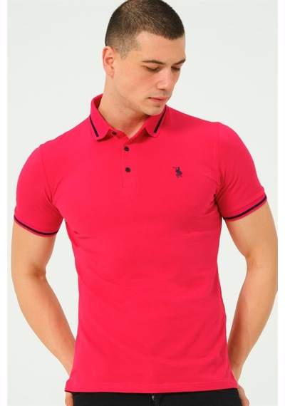T8586 Dewberry Erkek Polo Yaka T-shırt-düz Fuşya