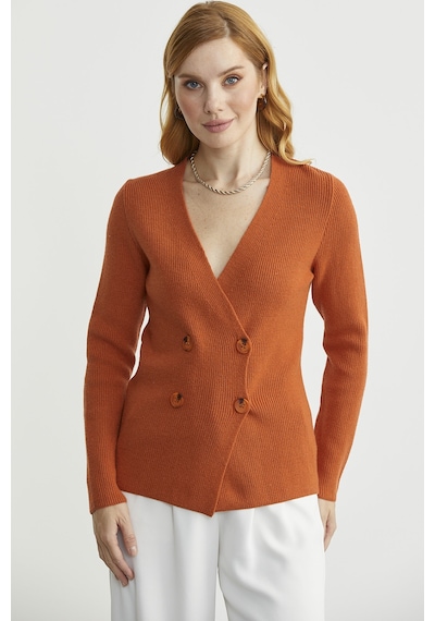 Maskülen Kruvaze Triko Ceket - Oranj Oranj