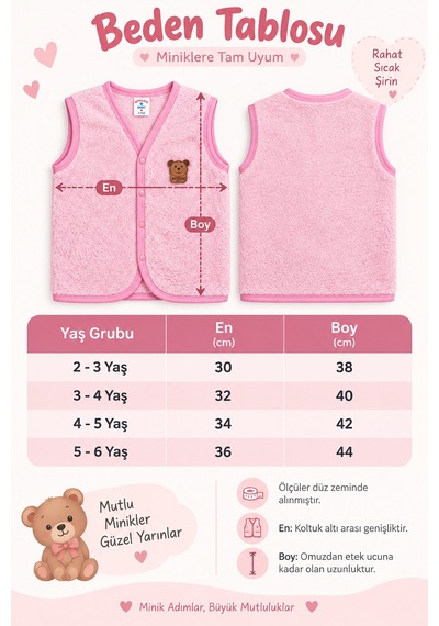 Beniizle Ayıcık Detaylı Unisex Peluş Yelek Pembe