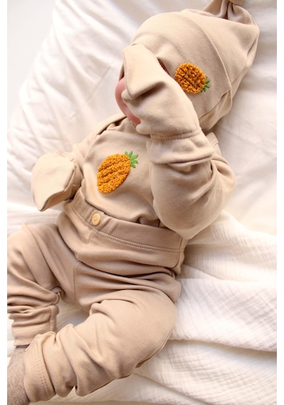 Oh Lala Koala Ananas Nakışlı 5li Uzun Kollu Yenidoğan Set Vizon