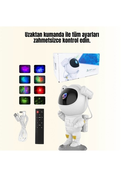 Astronot Nebula Yıldız Ve Ay Projeksiyon Lambası Bluetooth, Uzaktan Kumanda Ve Zamanlayıcı