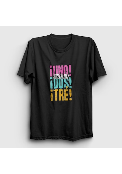 Presmono Unisex Uno Dos Tre Green Day T-shirt Siyah