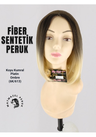 Küt Model Fiber Sentetik Peruk Koyu Kumral Platin Ombre No-6K-613