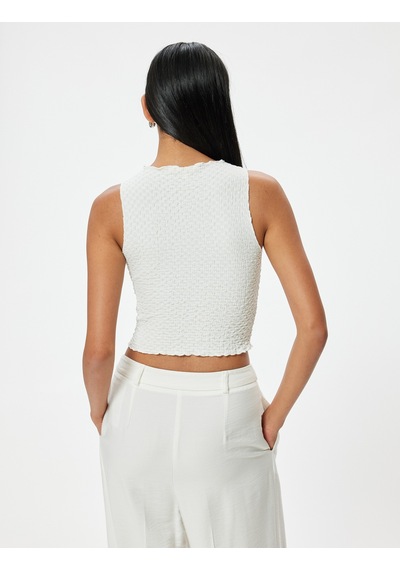 Koton Halter Yaka Atlet Dokulu Slim Fit Ekru 4wak10286ek Ekru