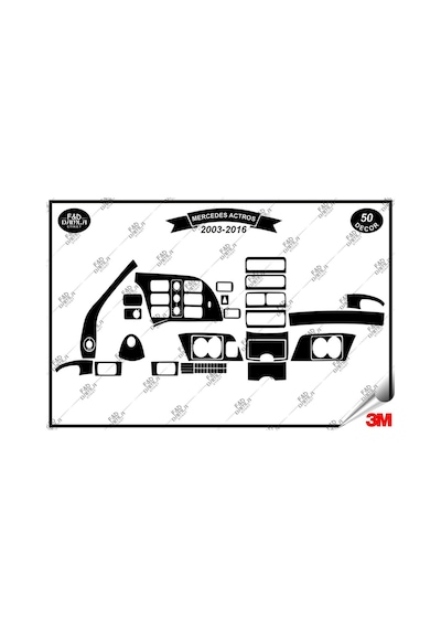Mercedes Actros 2003-2016 Torpido Konsol Trim Göğüs Maun Kaplama Set 50 Parça Siyah
