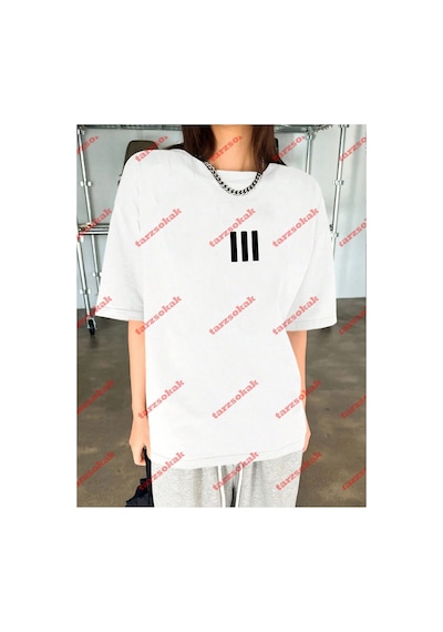 Tarzsokak 3 Çizgi Baskılı Beyaz Erkek Tshirt Beyaz