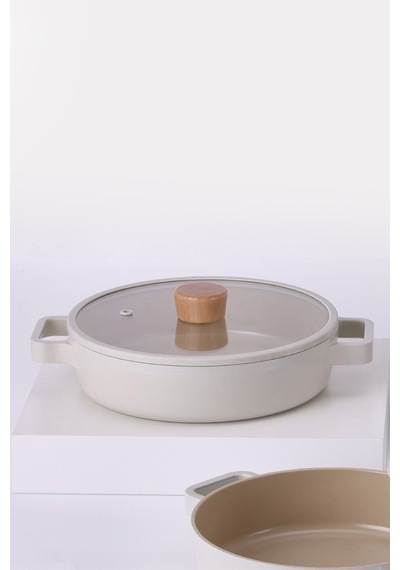 Fika Cam Kapaklı Alüminyum Sahan 18 Cm - Bej