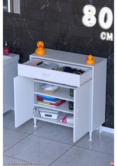 Emir 80 Cm Çok Amaçlı 1 Çekmeceli 1 Kapaklı 3 Raflı 4 Bölmeli Dolap 80 Cm