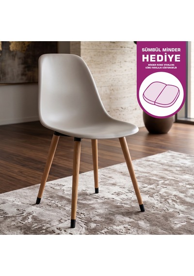 Vilinze Eames Naturel Ahşap Ayak Plastik Gri Sandalye Eames-beyaz Gri - Naturel