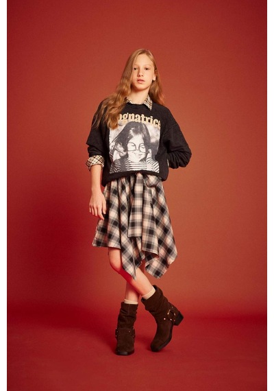 Defacto Kız Çocuk Oversize Geniş Kalıp Bisiklet Yaka Baskılı Sweatshirt G3270a825wnar104 Antrasit-ar104