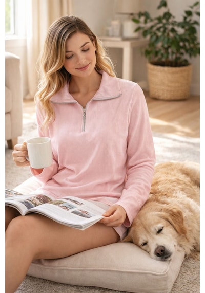 U&me Yarım Fermuar Dik Yakalı Fitil Dokulu Yumuşak Triko Kadın Sweatshirt Şık Ve Rahat Günlük Üst Toz Pembe Çok Renkli U&me Yarım Fermuar Dik Yakalı Fitil Dokulu Yumuşak Triko Kadın Sweatshirt Şık Ve Rahat Günlük Üst Toz Pembe Çok Renkli