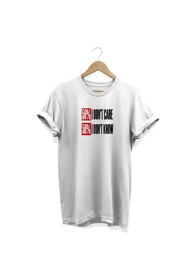 I Don't Care Baskılı Beyaz T-shirt Beyaz