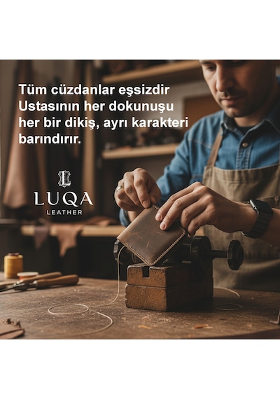 Luqa Leather Hakiki Deri El Yapımı Erkek Cüzdanı Minimalist Tasarım Kartlık Kahverengi Açık Kahverengi