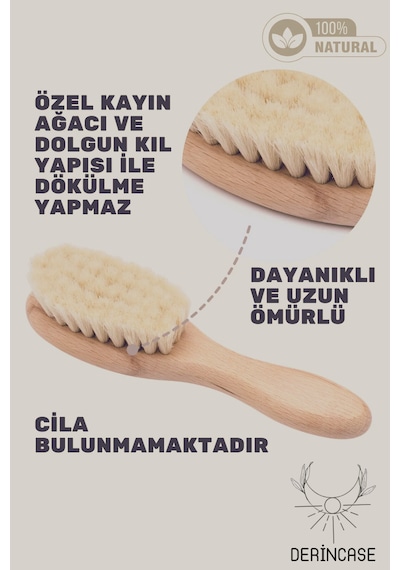 Lazer Yazım İsme Özel %100 Doğal ve Yumuşak Keçi Kılı Fırça ve Ahşap Tarak Seti + Bez Kese Hediyeli