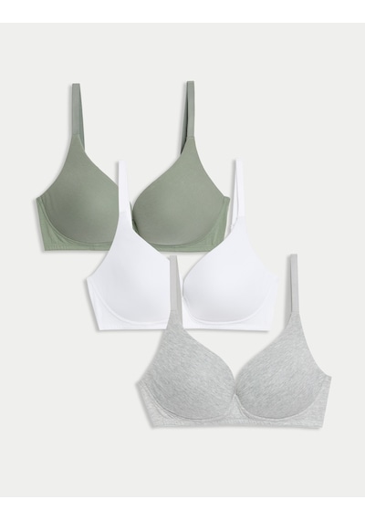 Marks & Spencer 3'lü Balensiz Pamuklu T-shirt Sütyeni Seti T33003276 Yeşil